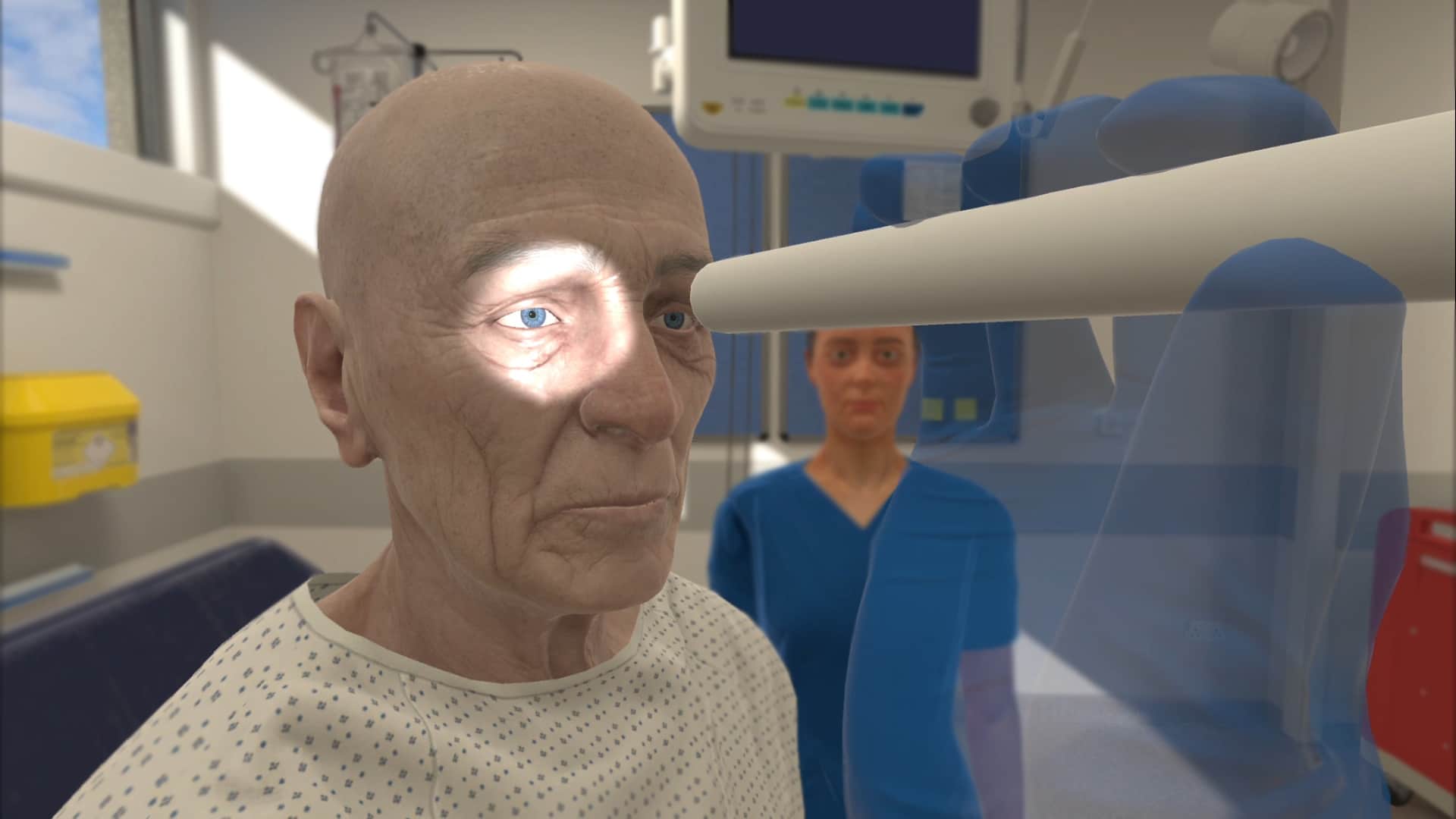 Eye exam on virtual patient