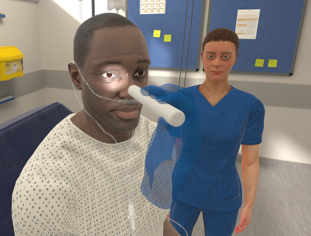 Eye exam being conducted on virtual patient
