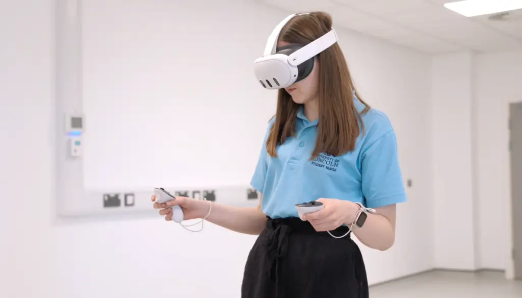 Nursing student in VR headset