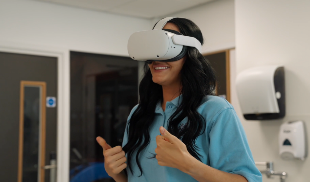 Nursing student in VR headset