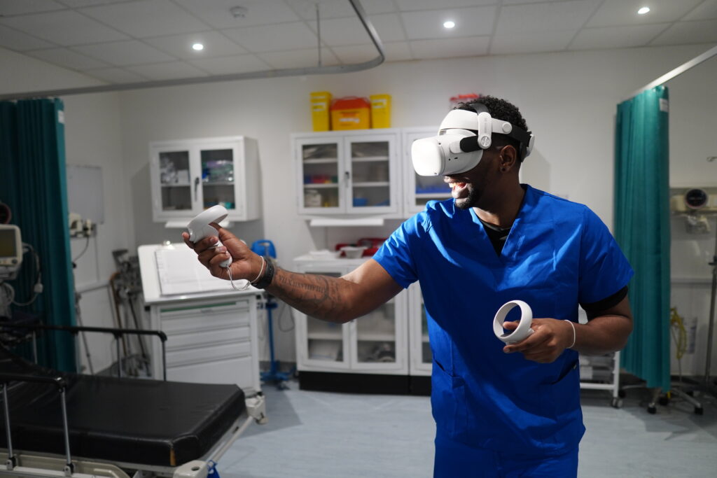 Learner in VR headset