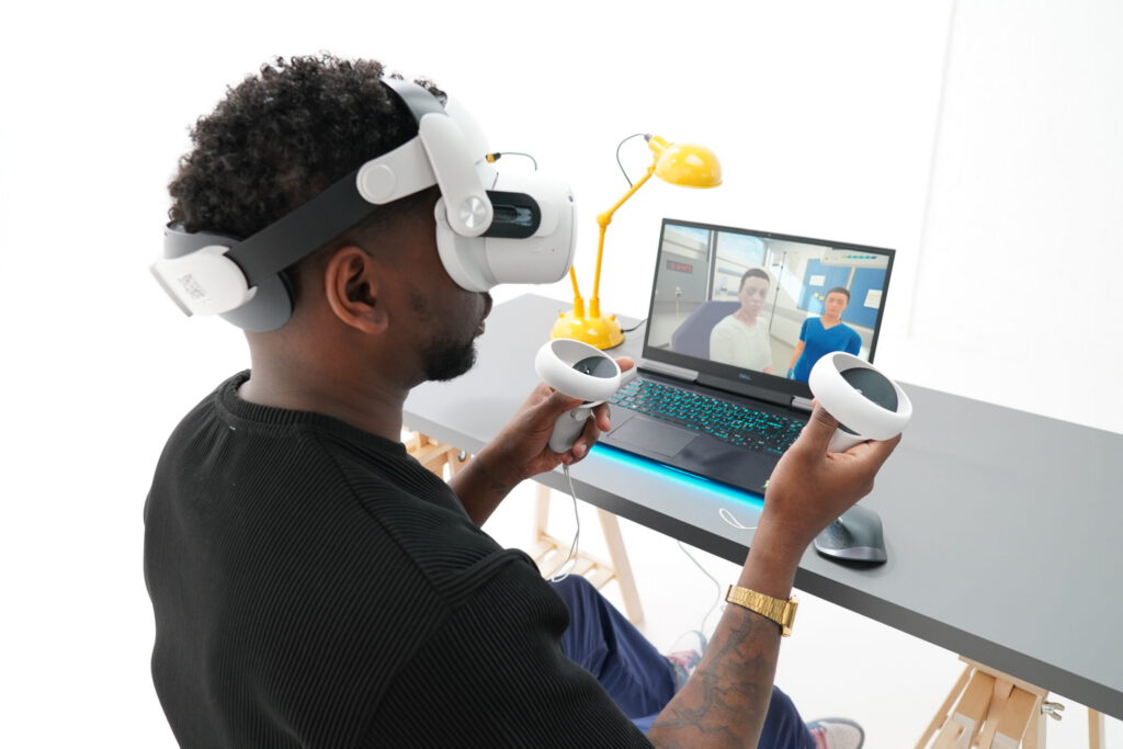 Learner seated in VR headset