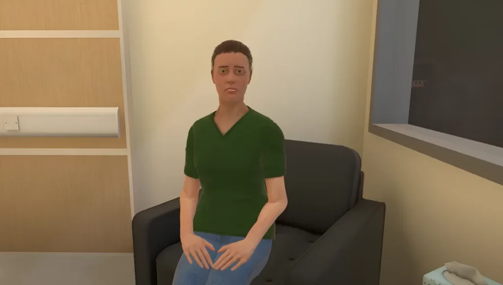 Virtual patient's relative seated in-scenario