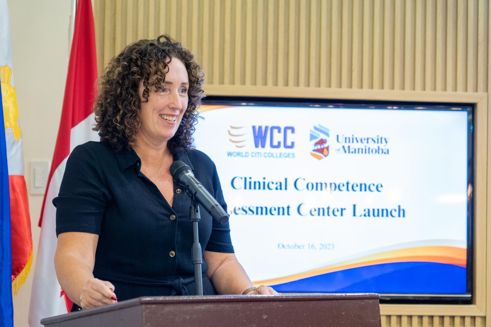 **Alt text:** Speaker at University of Manitoba Clinical Competence Assessment Center launch event