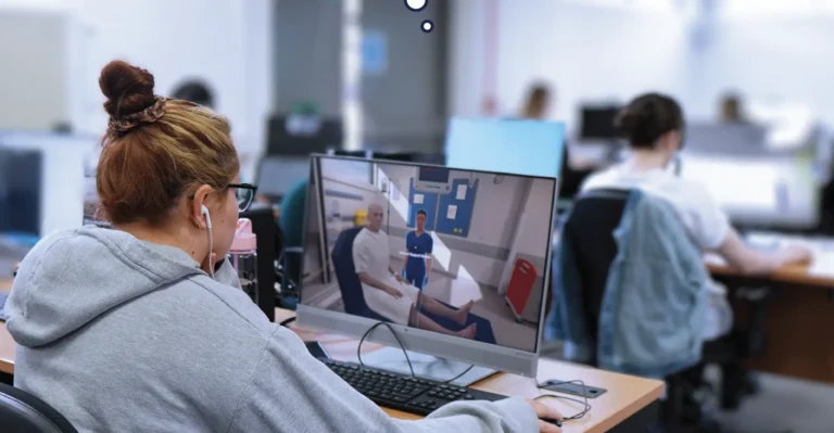 Student using OMS VR patient care simulation