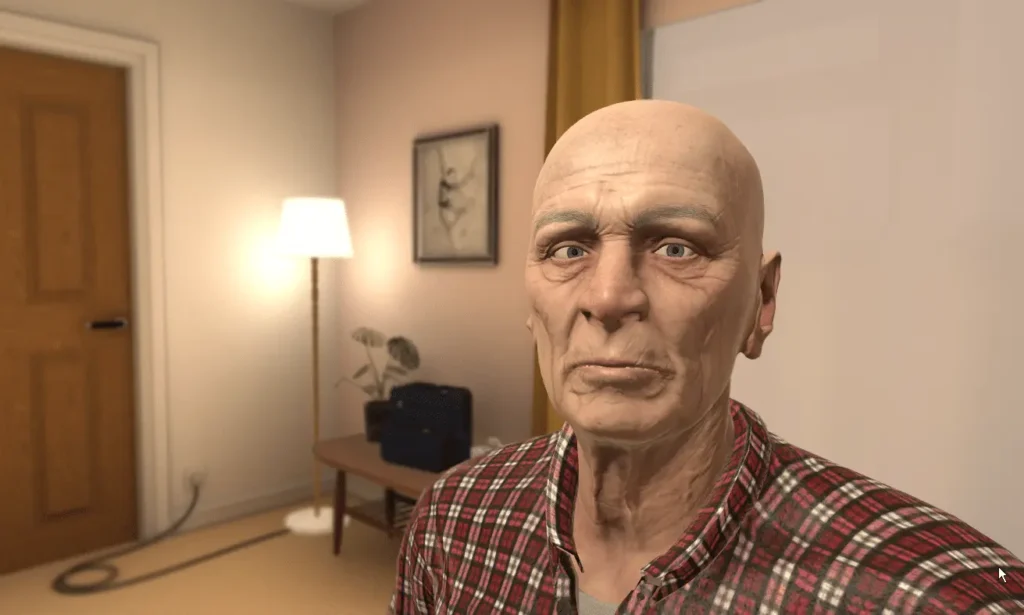 Checking a virtual patient's home care setting for OMS VR medical training.