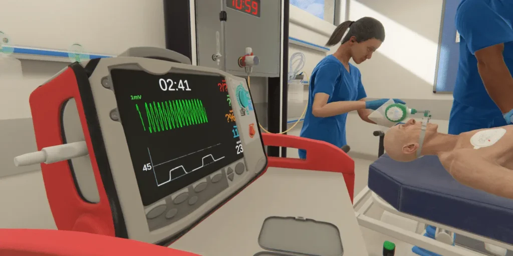 Critical care monitoring and oxygen administration practice in OMS VR medical training.